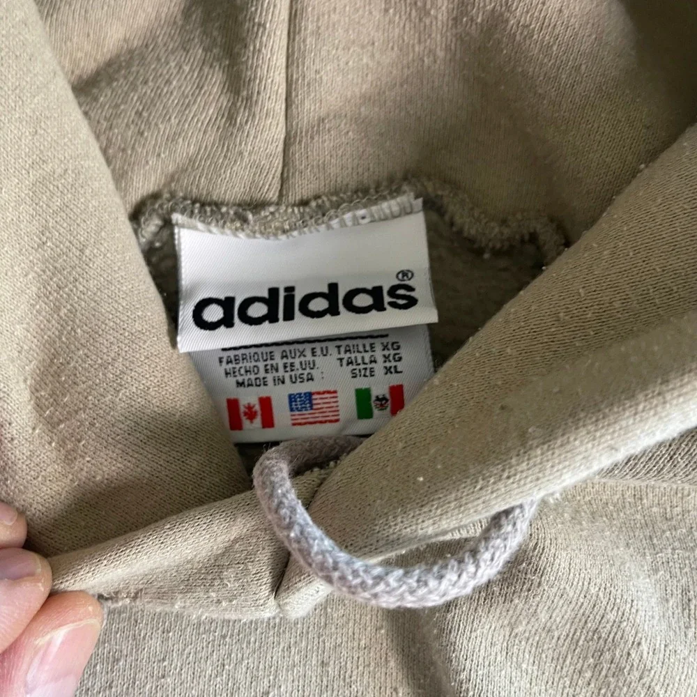 Vintage Adidas Originals Trefoil Hoodie Tan Beige Made in‎ USA Mens XL RN88387